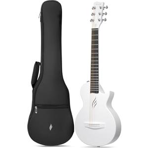 Enya Chitarra Nova Go Mini - Chitarra Acustica Bianca 1/4 Chitarra da Viaggio in Fibra Carbonio per Adulti Principianti Starter Set Educazione Musicale per Bambini Pasqua Compleanno Regalo di Natale