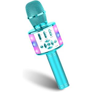 BONAOK Karaoke, microfono wireless per bambini, 4 in 1, microfono per karaoke, microfono per bambini per cantare senza fili per casa, feste, compatibile con Android (blu)