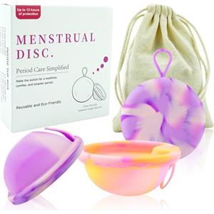 KBIBCK 2 pezzi Disco Mestruale, Dischi periodici riutilizzabili, Coppetta Mestruale in Silicone, Disco mestruale riutilizzabile, Coppa Mestruale per Donne Sport, a prova di perdite (taglia S+L)