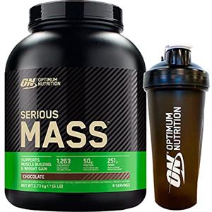 ON Optimum Nutrition Serious Mass Gainer Proteine Whey in Polvere per Aumentare la Massa Muscolare con Creatina Glutammina e Vitamine Cioccolato 2,73kg 8 Porzioni + SHAKER