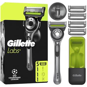 Gillette Labs Rasoio A Mano Libera Con Barra Esfoliante e Lamette di Ricambio, 1 Manico + 5 Lamette Gillette Labs Di Ricambio, Include Gancio Da Parete e Custodia Da Viaggio