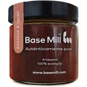 Base Mill Crema di Nocciole 84% e Cacao Bio (200g) - 100% Vegana, Senza Zuccheri Aggiunti, Senza Glutine, Ricca di Fibre, Macinata Artigianalmente con Nocciole Bio, Pasta di Datteri e Cacao