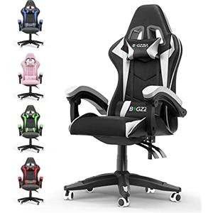 bigzzia Sedia da Gaming, Ergonomica, Per Gamer, con Cuscino Lombare e Poggiatesta, Regolabile in Altezza, Sedia Per Computer, Per Ufficio (bianca)