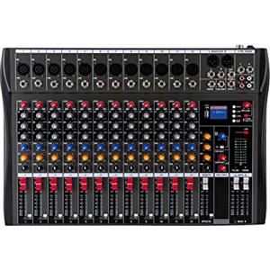 panfudongk Mixer professionale audio DJ mixer soundboard console 12 canali sistema da tavolo per studio, Bluetooth\USB, nero