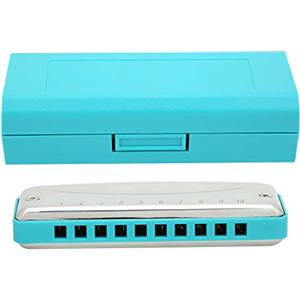 RiToEasysports Armonica blues, 10 fori in acciaio inossidabile per armonica a bocca, chiave in Mi bemolle per principianti e professionale, trasparente e luminoso, piccolo e carino(blu) strumento a fiato
