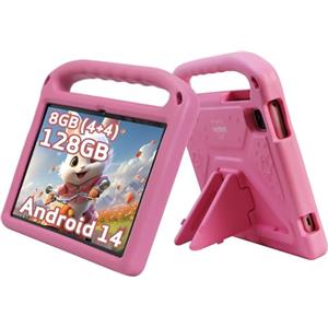 weelikeit Tablet per bambini aggiornato 2024 da 10 pollici Android 14 con custodia, 8 (4+4) GB di RAM 128 GB di ROM, Bluetooth WLAN, controllo bambini, schermo HD, batteria da 6000 mAh, rosa