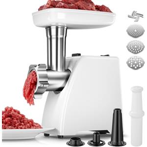 AMZCHEF Tritacarne Elettrico per Casa - con 3 Dischi, Riempisalsicce & Kit Kubbe | Ideale per Carne Macinata, Salsicce & Cucina Domestica
