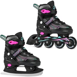 CROXER Optima 2in1 Pattini da ghiaccio Pattini in linea Inline Skates per bambin e adulti regolabili (Mint/Pink, 39-42 (24cm-26,5cm))