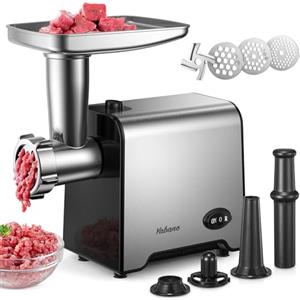 Yabano Tritacarne Elettrico 3 in 1, Macchina per Carne in Acciaio Inox con Accessorio per Salsicce, 3 Piastre di Macinatura, Accessorio per Kubbe e Tubo per Insaccare, per Casa e Cucina
