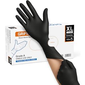 GRIFEMA Guanti Nitrile Monouso Neri - Taglia XL, Resistenti, Senza Polvere & Senza Lattice, Alimentari - Ideali per Industria, Laboratorio, Pulizia e Ristorazione (Confezione da 100)
