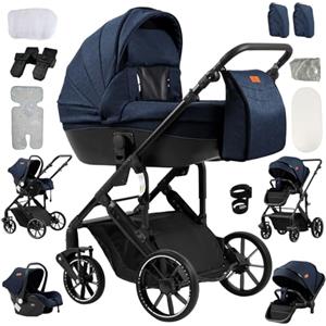 Reenborn Passeggino 4 in 1, Passeggino Trio con Due Modi Reversibili Spingere, Trio con Telaio Alluminio Paesaggistico Alto, Trio Neonati con Design Pieghevole in Un Clic (688 Blue)