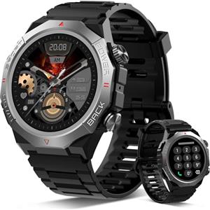 Atheewon Smartwatch Uomo Donna con Effettua o Risposta Chiamate, 1.39" Militare Orologio Smartwatch, Sonno Cardiofrequenzimetro, 110+ Modalità Sportive Fitness Tracker, IP68 Smart Watch per Android iOS,Nero