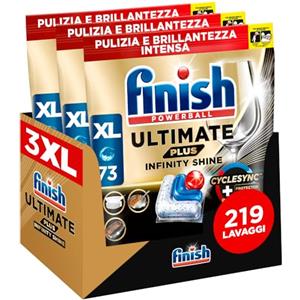 Finish Ultimate PLUS Infinity Shine Pastiglie Lavastoviglie, 73 Capsule Lavastoviglie, Detergenti per Lavastoviglie contro lo Sporco e i Residui Incrostati (Confezione da 3)
