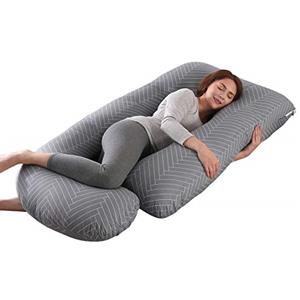 SHANNA Cuscino Gravidanza per Dormire, Cuscino Allattamento e Gravidanza, Grande a Forma di U e Supporto Premaman con Rivestimento in Cotone sostituibile e Lavabile(Grigio a Strisce)