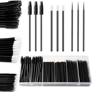 BUYBLIFE Set di 300 pennelli usa e getta per mascara, applicatori per labbra, 100 micro pennelli + 100 pennelli per ciglia + 100 bacchette per rossetto con scatola organizer nera