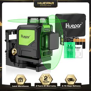 Huepar 902CG Modalità impulso livello laser a linea incrociata autolivellante verde 2D, base girevole magnetica verticale orizzontale commutabile