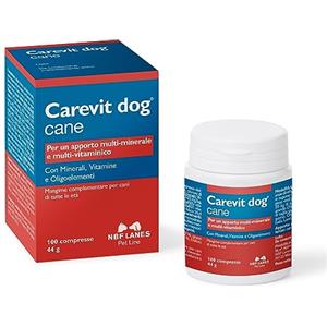 NBF Lanes | Carevit Dog Cane, 100 Compresse Divisibili, Apporto Multi-Minerale e Multi-Vitaminico in caso di Accrescimento, Gravidanza e Allattamento, Impegno Sportivo, cani anziani