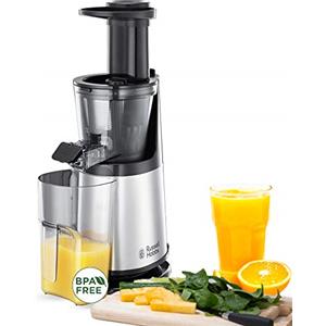 Russell Hobbs Slow Juicer Sistema di Estrazione Succo a Freddo, Corpo in Acciaio, 2 Filtri, Funzione Reverse, Affetta frutta Congelata, 150W, 25170-56