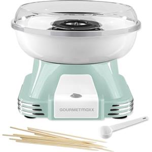 GOURMETmaxx Macchina per zucchero filato per la casa | L'originale con 10 bastoncini & misurino in nostalgico design retrò in menta | Zucchero filato di altissima qualità per ogni occasione