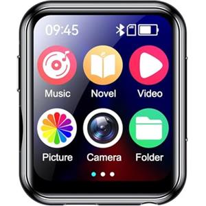 Joskeijky Lettore musicale MP3 con Bluetooth 5.4 HiFi MP4 Schermo Completamente Touch Altoparlante Integrato Registratore Videocamera Lettore