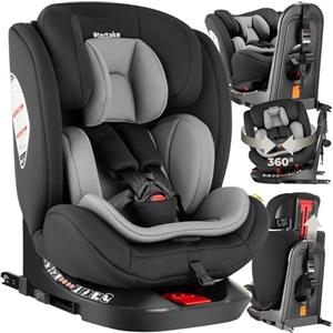 tectake® Seggiolino Auto I-Size con ISOFIX e Top Tether, Omologazione ECE R129, Protezione Impatti, Cintura sicurezza a 5 punti, Bambini da 40 a 150 cm, max 36 kg, girevole 360° - Grigio Chiaro/Nero