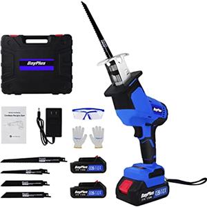 Bowose Sega a Gattuccio, 21V Sega alternativa a batteria,Velocità 0-2800SPM, 2x1500mAh Batterie, 4 Lame, Caricabatterie rapido, Luce LED, Seghetto A Batteria Adatto per Tagliare Legno e Metallo