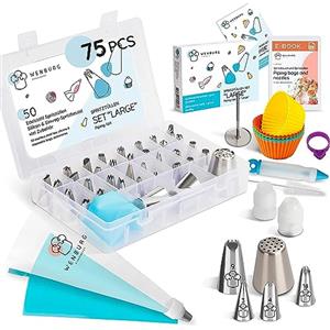 Wenburg Set di Beccucci Sac à Poche Professionali - 75 Pezzi - Sacchetti con Beccucci Professionali - Beccucci Numerati - Sac à Poche Professionale, Accessori per la Decorazione di Torte (Set Large)