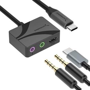 SABRENT Adattatore audio da USB di tipo C a 3,5 mm con PD da 100 W, scheda audio esterna USB C per cuffie, microfono, altoparlanti, uscita stereo, 24 bit, 96 KHz, compatibile con laptop, tablet