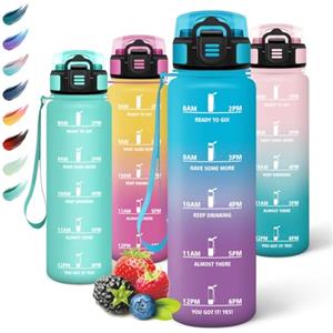 Motswedi Borraccia 1 litro, a Prova di Perdite, Borraccia con Cannuccia, Reutilizables, Bottiglia Acqua, Senza BPA, Borracce per Scuola, Palestra, Ufficio, Yoga, Sport, Blu Viola