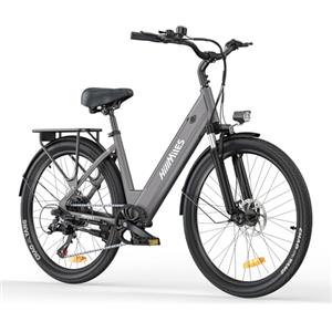 HillMiles Bici Elettrica Per Adulti Da 26", 7 Velocità Bicicletta Elettrica da 36V 13Ah Batteria Rimovibile, 25km/h & Autonomia di 80-100km E-bike Per Pendolari Urbani, IP65 impermeabile (Grey)