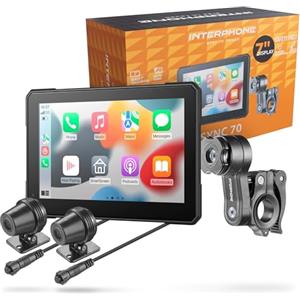 INTERPHONE SYNC70 Display Moto, Schermo moto Wi-Fi e Bluetooth 7" con rilevamento angolo cieco e doppia telecamera, Attacco a manubrio QUIKLOX incluso, Impermeabile IP66