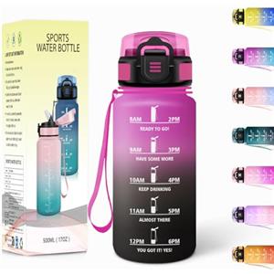 Motswedi Borraccia, 500ML Con Paglia, Borraccia Bambini, Senza BPA, Borracce con Cannuccia, Bottiglia d'acqua Motivazionale con Indicatore del Tempo, Bottiglia Acqua per Scuola, Sport - Porpora rossastra&Nero