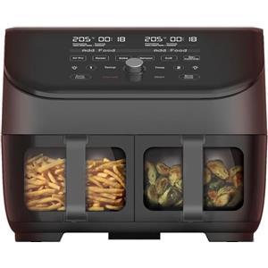 Instant Pot Freidora de aire Vortex Plus Dual - Negra, de gran capacidad (7,4 L), Con dos cestas de 3,7 L, ventana transparente, función deshidratadora, grill, horneado, asado, recalentado