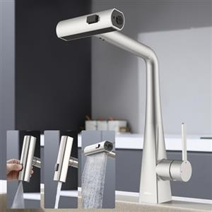 Kelleria Rubinetto Cucina con Doccetta Estraibile, Rubinetto Monocomando in Acciaio Inossidabile con Beccuccio Girevole, Tre Modalità di Getto d'Acqua, Rubinetto Miscelatore Girevole a 360°