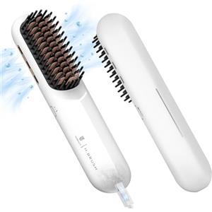 webeauty Spazzola Lisciante per Capelli Senza Fili, 200 Milioni di Ioni Negativi Spazzola Capelli Senza Filo,Pettine Lisciante per Capelli con Cavo di Ricarica di Tipo C per Viaggio,Bianco