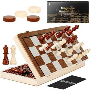 Havnidy Set di Scacchi e Dama 2 in 1 Scacchiera Magnetica in Legno, Scacchi da Viaggio Pieghevoli 38CM, Giochi Educativi, Giocattoli e Regali, Scacchiera per Bambini e Adulti