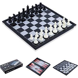FISHOAKY 3-in-1 Set di Scacchiera, 32CM XL Scacchiera Magnetica, con Magnetici Scacchi, Backgammon, Dama, Applica a Giochi da Tavolo per Adulti, Bambini