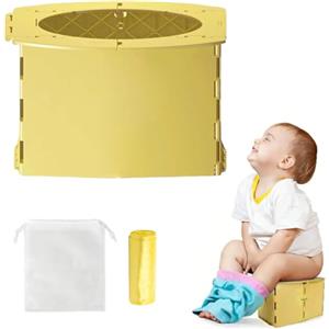 BAOSROY Pieghevole WC per Bambini,Sedile Portatile Vasetto per Bambini,Sedile WC Pieghevole per Bambini,Toilette Pieghevole per Bambini,Vasino Portatile per Bambini da Viaggio,Sedile WC Vasino Portatile,giall