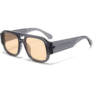 YAMEIZE Stile Retrò Doppio Ponte Pilot Occhiali da sole - per Donna Uomo 70s Rettangolo Occhiali da Sole Guida All'aperto