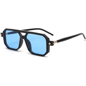 YAMEIZE Retro 70s Doppio Ponte Rettangolo - Occhiali da Sole per Donna Uomo Double Bridge Classico Pilot Occhiali Quadrati Vintage da Guida per Outdoor