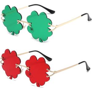 YAMEIZE Occhiali da Sole Irlandesi per St. Patrick's Day - Four Leaf Verde Leprechaun Costume Occhiali da con Montatura in Metallo per Donne Uomo