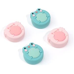 GeekShare Cappellino con impugnatura per pollice Joycon in silicone con tema animali carino, compatibile con Switch/OLED/Switch Lite, 4 pezzi - Rana e Axolotl