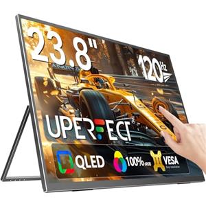UPERFECT 23.8 Pollici 120Hz QLED Touchscreen Monitor Portatile FHD 1080P 100% SRGB, Ampio Display Opaco con Supporto Regolabile a 180°, USB C e HDMI, per Lavoro e Gaming, Compatibile con VESA