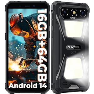 OUKITEL G5 Rugged Smartphone con 900LM Luce Campeggio - 16(4+12) GB+64GB /TF 1TB, Android 14 Telefono Indistruttibile, 6300mAh 13MP+5MP 6" HD Cellulari e Smartphone IP68/BT5.0/OTG/GPS Nero