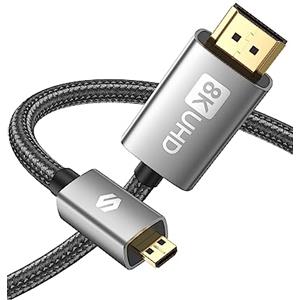 Silkland Cavo Micro HDMI to HDMI 2.1 2M, 8K@60Hz Cavo Micro HDMI Supporta Ethernet, 3D, HDR, eARC, Micro HDMI a HDMI 2.1 Compatibile con GoPro Hero 9/8/7/6/5, Raspberry Pi 5/4, Sony Camera A6300 A6400
