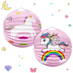 Augesak Lanterne Carta per Bambini,Set da 2,Lanterne Carta Rotonde con Motivi Colorati,per Decorazioni di Halloween,Natale e Compleanni dei Bambini (Ø 22 cm - 2 stili di unicorno)