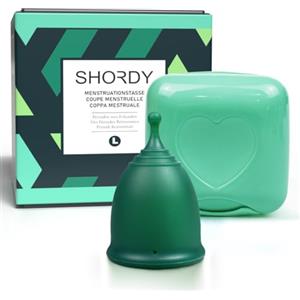 SHORDY Coppa mestruale, confezione singola (Large) con scatola, flessibile, coppetta mestruale | Up to 12 ore di comfort, Eco-Friendly & Saffer Alternative to Pads & tamponi (verde)