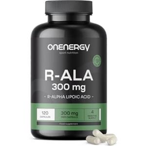 OnEnergy R-ALA - Acido R-alfa Lipoico 300 mg - 120 Capsule Vegetali - Alto Contenuto e Qualità - Potenziamento Energetico - Vitalità - Fornitura per 4 Mesi - Ottimo per Atleti