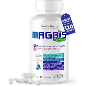 J.ARMOR Magbis Magnesio Bisglicinato e Malato 120 Capsule da 500 mg - Alta Biodisponibilità, Integratore per Muscoli e Sonno, Made in Italy