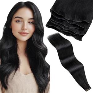 LaaVoo Extension Capelli Veri Genie Tessitura Nero Profondo Extension Geniale Tessitura Capelli Umani Lisci Remy Genius Weft Extension Capelli Naturali 40cm 50g #1